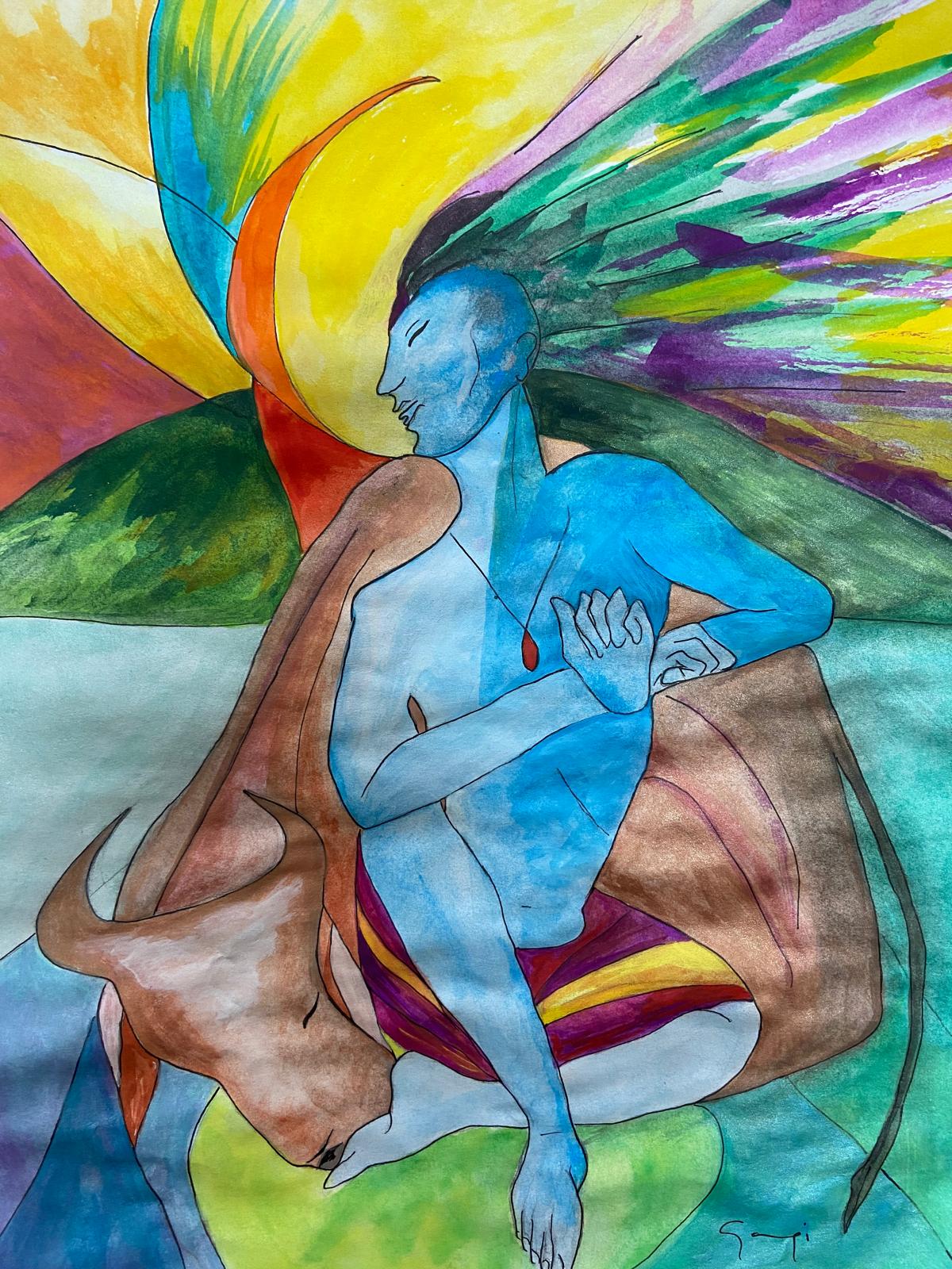 The Blue Figure — Watercolor & ink
