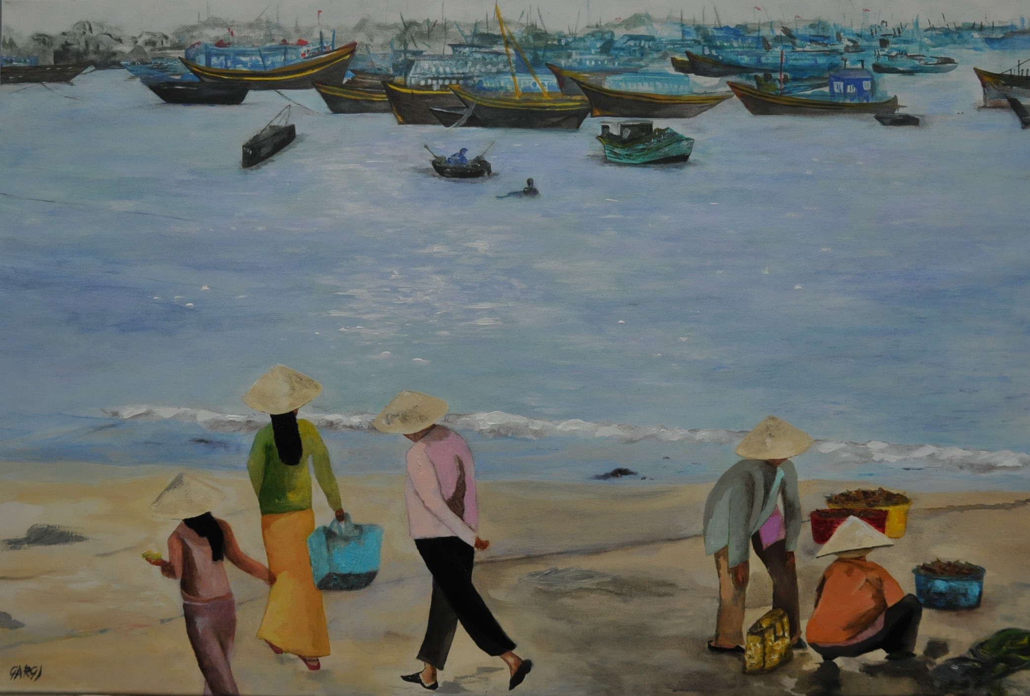 The Daily Catch at Mũi Né — Acrylic on canvas